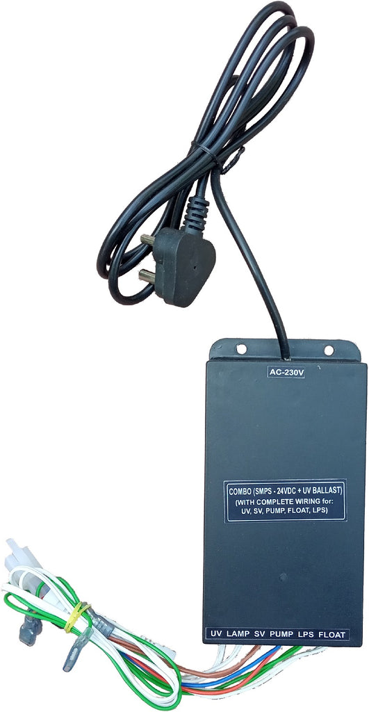 Combo SMPS Power Adapter (220V AC to 24V DC) with Built-in UV Ballast & Wiring for Solenoid Valve, Booster Pump, UV Lamp & Switches