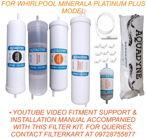 Aquadyne's RO Service Kit for Whirlpool Minerala Platinum Plus Model with Installation guide and Youtube video installation support, 1- Piece, White