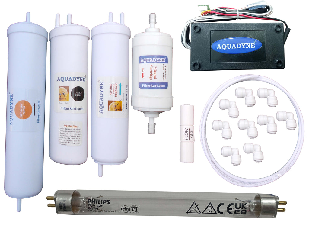Aquadyne Compatible RO Service Kit for Aquaguard Nrich HD RO UV MTDS Water Purifier | 4-Stage Filtration | RO Membrane, UV Lamp & Mineral Cartridge | DIY Video Installation