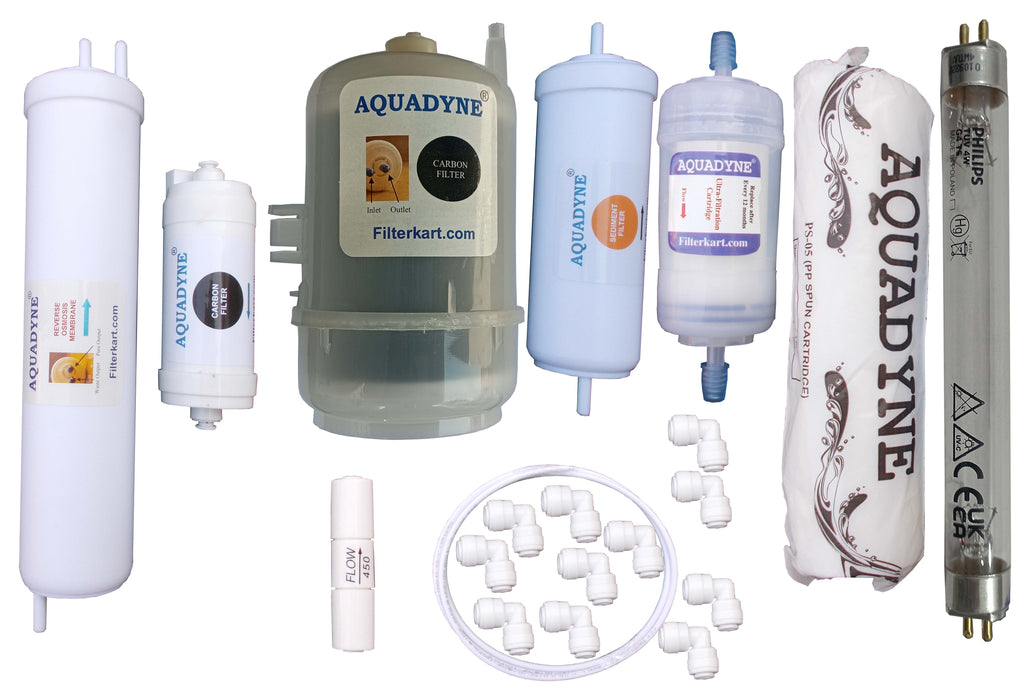 Aquadyne RO Service Kit for Pureit Ultima Mineral RO+UV+MF Water Purifier – Complete 6-Stage Filter Replacement Set with UV Lamp & DIY Installation Accessories (White, 1-Set)