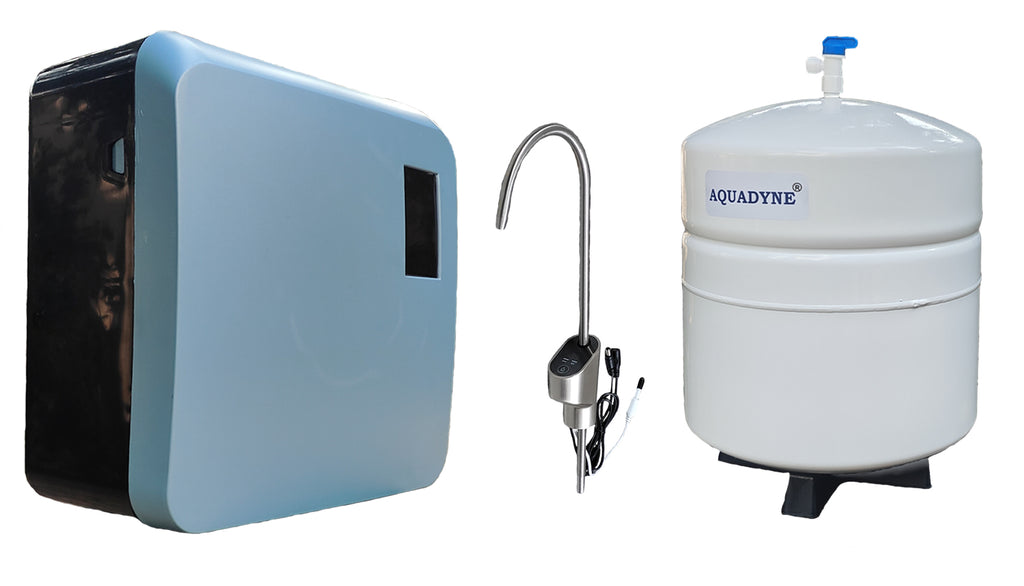 Aquadyne Alkaline Mineral RO Water Purifier (Blue, 15 LPH) with undersink 10 litre Storage and Sleek TDS Display Sink Tap