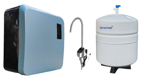 Aquadyne Alkaline Mineral RO Water Purifier (Blue, 15 LPH) with undersink 10 litre Storage and Sleek TDS Display Sink Tap