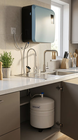 Aquadyne Alkaline Mineral RO Water Purifier| Blue, 15 LPH Under Sink 10 litre Storage| Sleek TDS Display Sink Tap