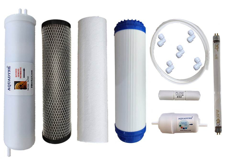 Kent Excell Plus RO Service Kit by Aquadyne | Complete Filter Replacement with UV Lamp, Alkaline Cartridge & DIY Video Guide