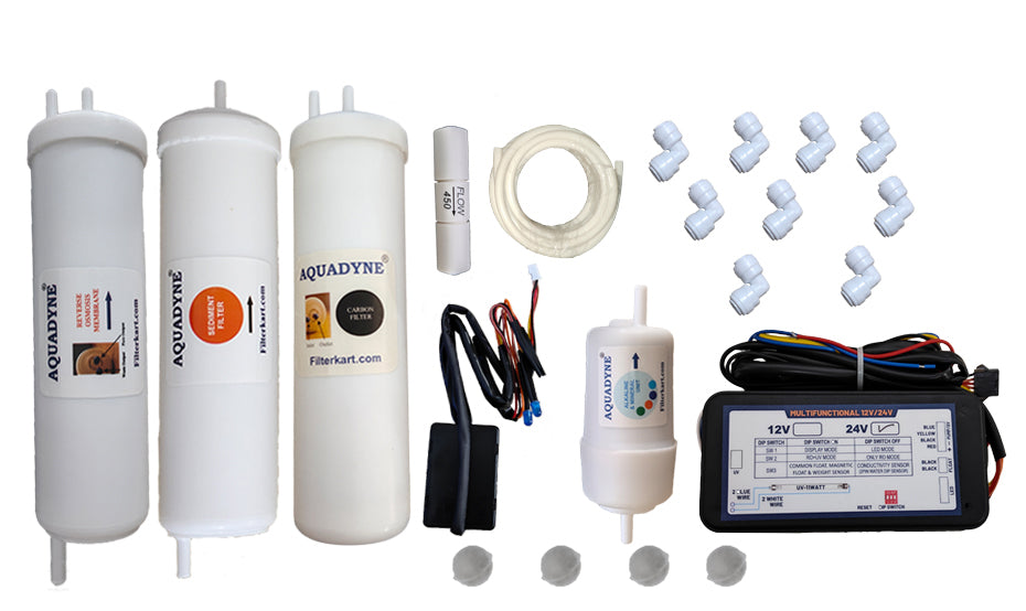 Aquadyne Compatible RO Service Kit for Aquaguard Nrich HD RO Water Purifier | With or Without PCB | 4-Stage Filtration Kit with RO Membrane, Carbon Filter, Mineral Cartridge & DIY Video Installation