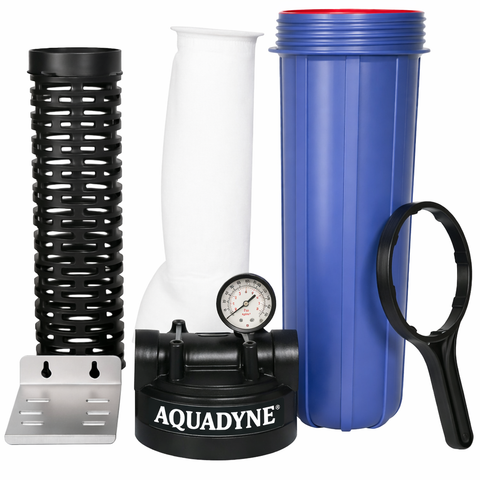 Aquadyne Sediment Bag Filter Assembly | Bag Filter | Water Tank Filter for Home | Mainline Installation for 1/2-1 HP Motor (20 inch, 1 inch Inlet/Outlet, Blue, PP)