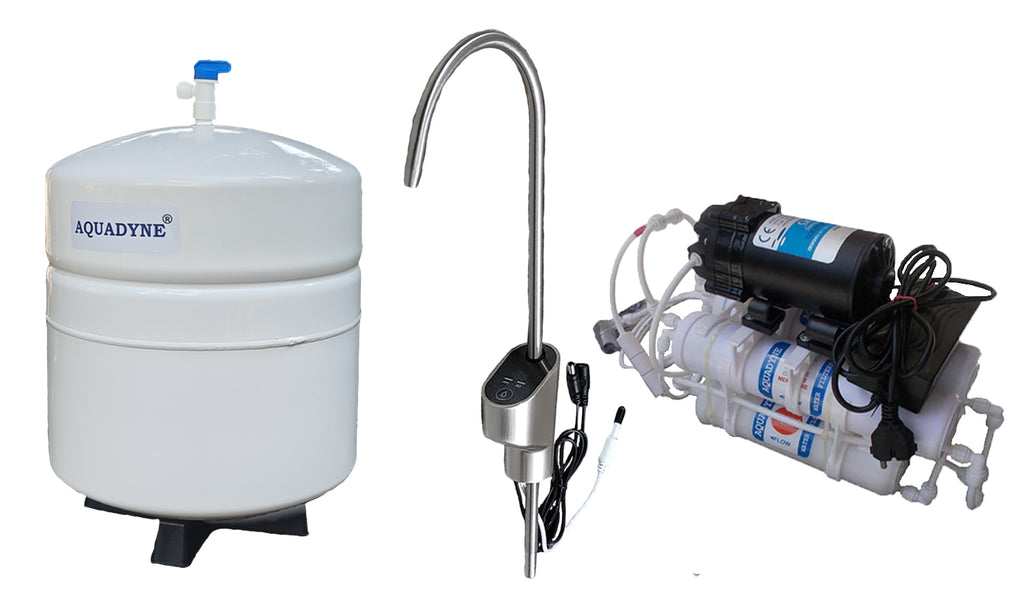 Aquadyne Alkaline Mineral RO Water Purifier ( 15 LPH) with undersink 10 litre Storage and Sleek TDS display Sink Tap