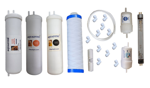 Aquadyne 7-Stage Compatible Filter Kit for Aquaguard Sure Delight 2X Aquasaver RO UV UF Water Purifier | Includes RO, UV, UF, Mineral Cartridge, Philips UV Lamp & Outer Pre-Filter | High-Performance RO Service Kit