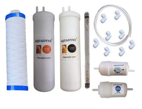 Aquadyne Compatible UV-UF Service Kit for Aquaguard Enrich Premier UV + UF 2X Copper Water Purifier | 6-Stage Filter Set with Philips UV Lamp (8W, 11-Inch), Mineral/Alkaline Cartridge & Thread-Type Outer Pre-Filter Candle