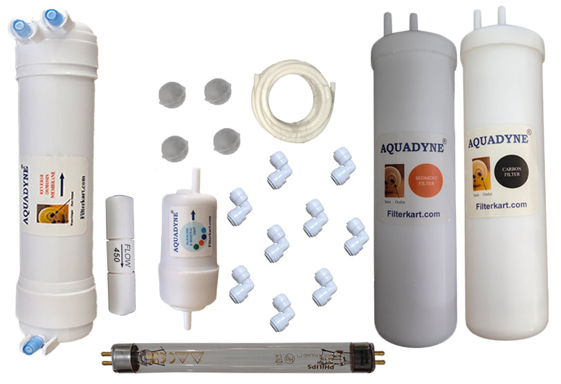 Aquadyne® Compatible RO + UV Water Purifier Service Kit for Aquasure Maxima | Complete Replacement Filter Set (Carbon, Sediment, RO Membrane, Mineral Cartridge, UV Lamp & Accessories)
