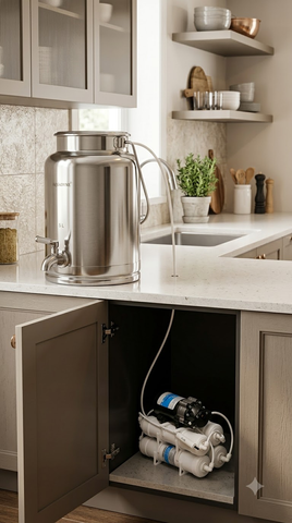 Aquadyne Alkaline RO Water Purifier 10LPH with Stainless Steel 304 Dispenser 5L Storage and Automatic Tankful Cutoff